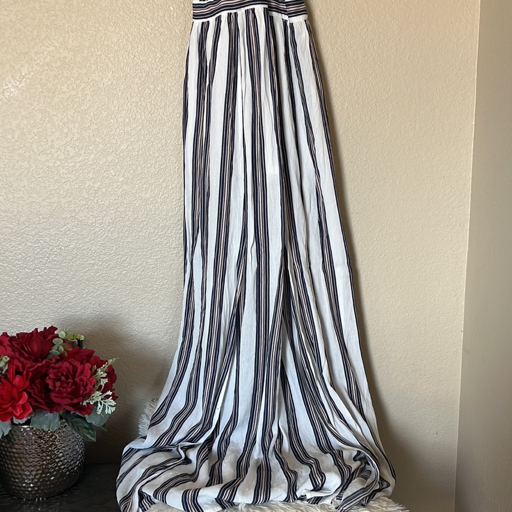 A. Calin ByFlying TomatoStriped White Navy Beige Maxi Dress sz M - Picture 6 of 13